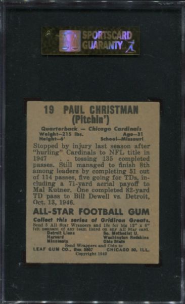 1949 Leaf #19 Paul Christman SGC 80