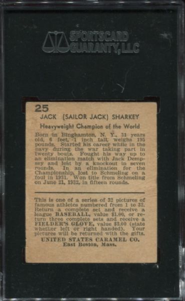 1932 U.S. Caramel #25 Jack Sharkey SGC 20