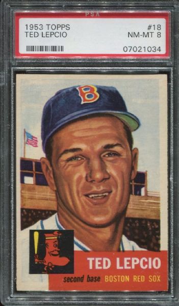 1953 Topps #18 Ted Lepcio PSA 8