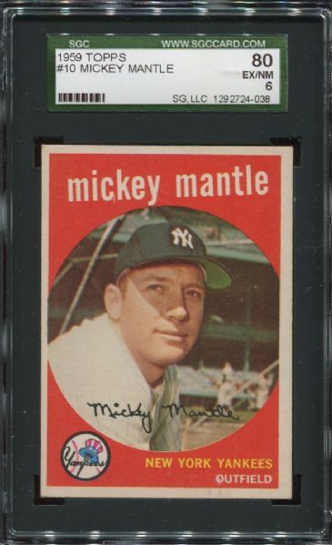 1959 Topps #10 Mickey Mantle SGC 80