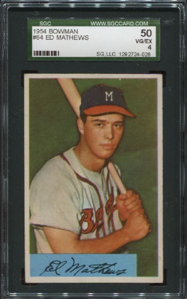 1954 Bowman #64 Ed Mathews SGC 50