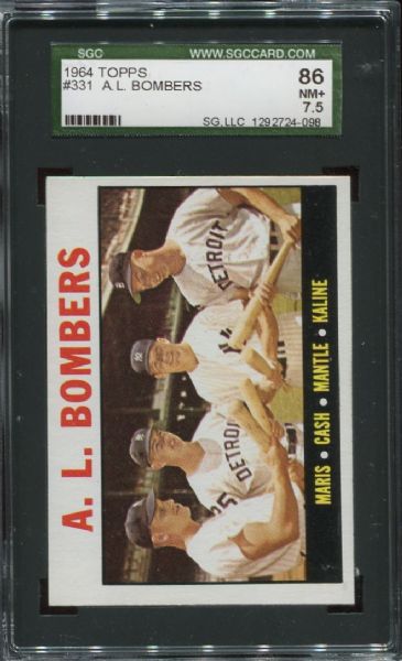 1964 Topps #331 A.L. Bombers with Mantle SGC 86