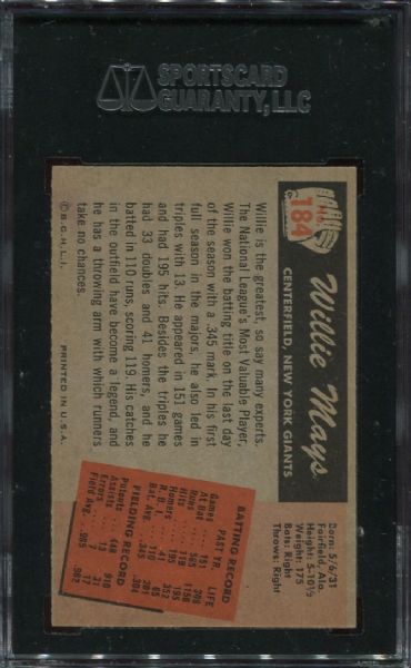 1955 Bowman #184 Willie Mays SGC 70