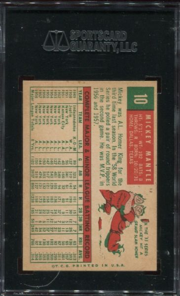 1959 Topps #10 Mickey Mantle SGC 80