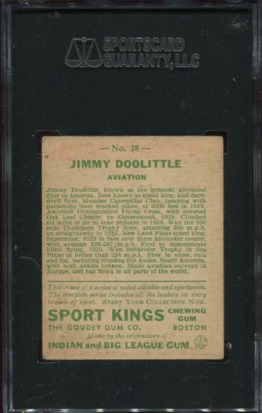 1933 Sport Kings Gum #28 Jimmy Doolittle High Number SGC 40