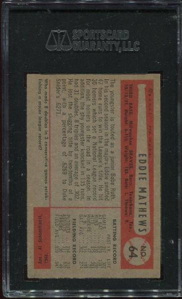 1954 Bowman #64 Ed Mathews SGC 50