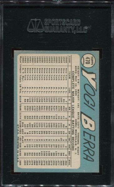 1965 Topps #470 Yogi Berra SGC 88