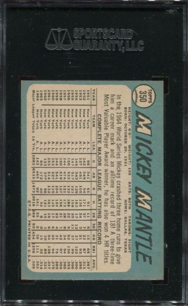 1965 Topps #350 Mickey Mantle SGC 70