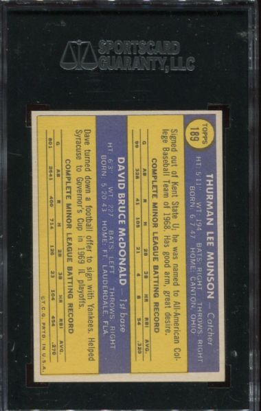 1970 Topps #189 Thurman Munson Rookie SGC 86