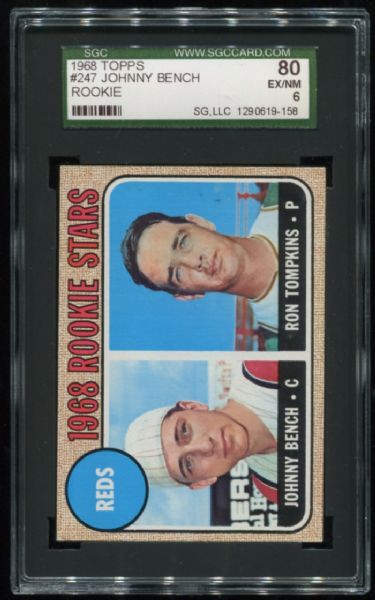 1968 Topps #247 Johnny Bench Rookie SGC 80