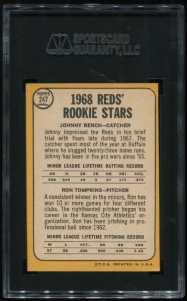 1968 Topps #247 Johnny Bench Rookie SGC 80