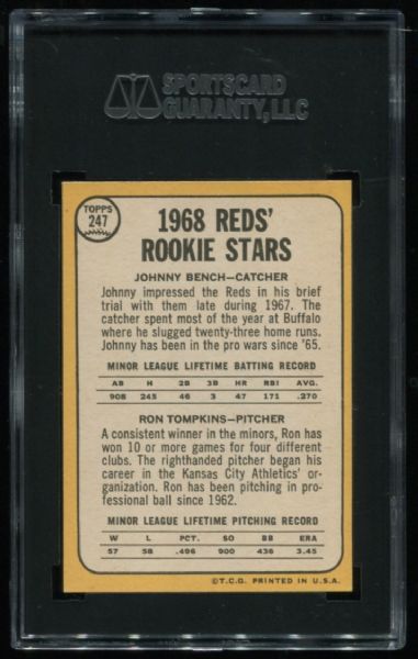 1968 Topps #247 Johnny Bench Rookie SGC 70