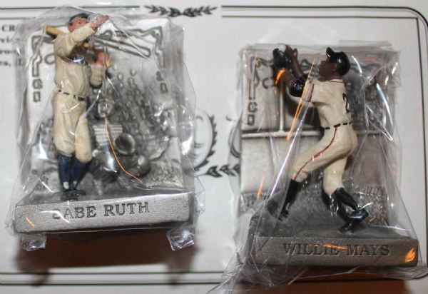 1996 Longton Crown Great Moments in Baseball Pewter Figurine Lot of 2 - Willie Mays & Babe Ruth