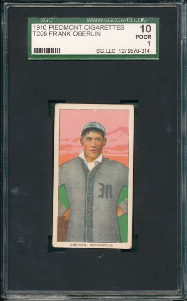 1909-1911 T206 Oberlin Piedmont Cigarettes SGC 10 *Great Presentation*