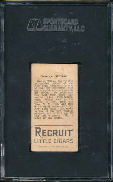 1912 T207 Wiltse Recruit Cigarettes SGC 40