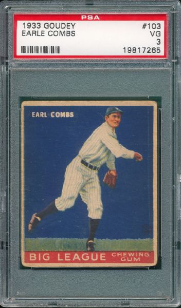 1933 Goudey #103 Earl Combs PSA 3