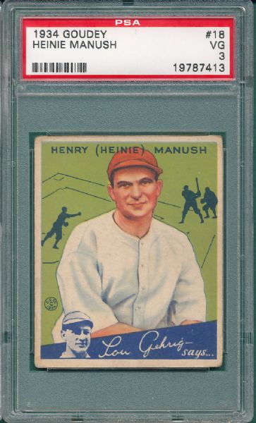 1934 Goudey #18 Heinie Manush PSA 3