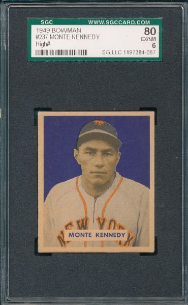 1949 Bowman #237 Monte Kennedy Hi # SGC 80