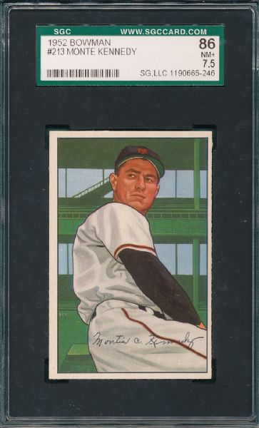 1952 Bowman #213 Monte Kennedy SGC 86 NM+