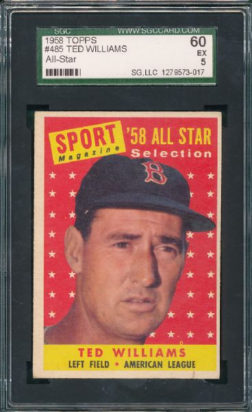 1958 Topps #485 Ted Williams All Star SGC 60