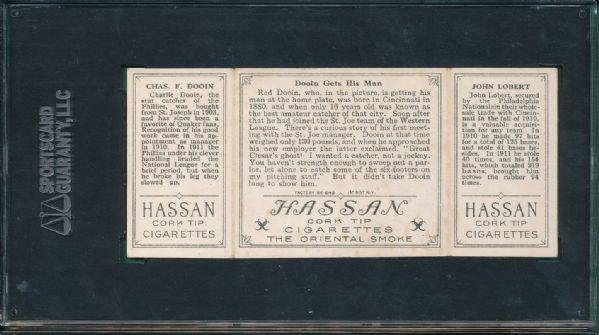 1912 T202 #54 Dooin Gets His Man Lobert/Dooin Hassan Cigarettes Triple Folder SGC 40