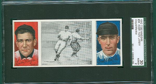 1912 T202 #56 Easy For Larry Doyle/Merkle Hassan Cigarettes Triple Folder SGC 30