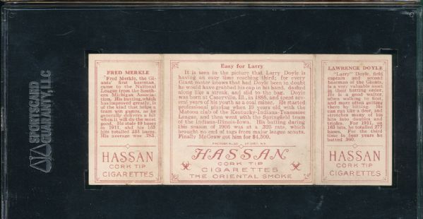 1912 T202 #56 Easy For Larry Doyle/Merkle Hassan Cigarettes Triple Folder SGC 30