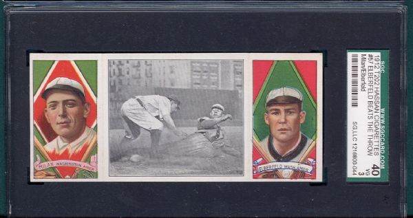 1912 T202 #57 Elberfeld Beats the Throw Milan/Elberfeld Hassan Cigarettes Triple Folder SGC 40