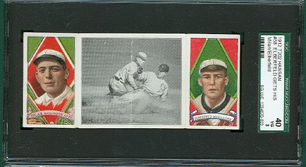 1912 T202 #58 Elberfeld Gets His Man Milan/Elberfeld Hassan Cigarettes Triple Folder SGC 40