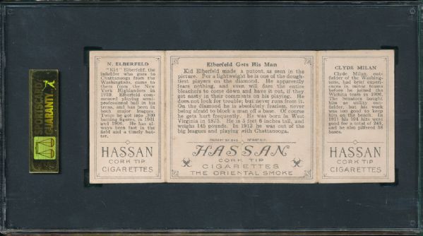 1912 T202 #58 Elberfeld Gets His Man Milan/Elberfeld Hassan Cigarettes Triple Folder SGC 40