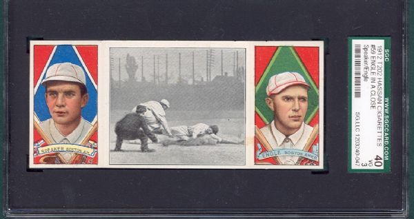 1912 T202 #59 Engle In A Close Play Speaker/Engle Hassan Cigarettes Triple Folder SGC 40