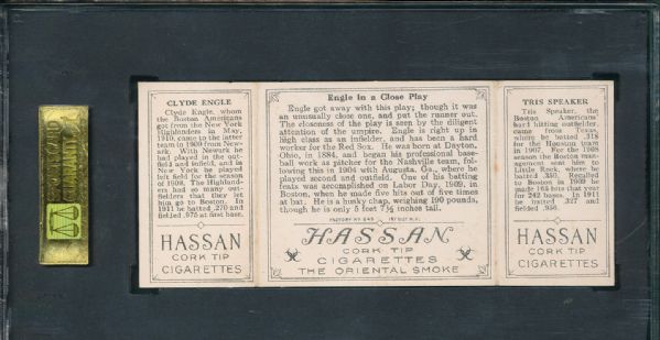 1912 T202 #59 Engle In A Close Play Speaker/Engle Hassan Cigarettes Triple Folder SGC 40