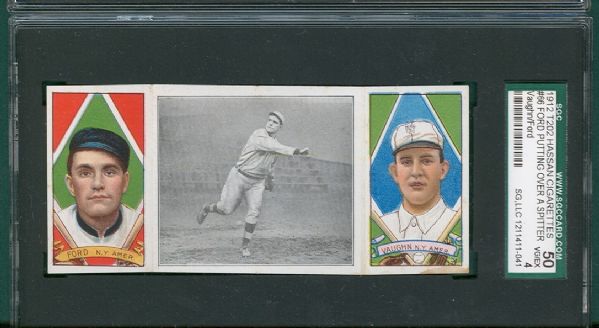 1912 T202 #66 Ford Putting Over A Spitter Ford/Vaughn Hassan Cigarettes Triple Folder SGC 50