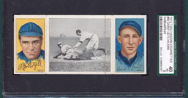 1912 T202 #69 Grant Gets His Man Hoblitzel/Grant Hassan Cigarettes Triple Folder SGC 40