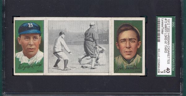 1912 T202 #72 Harry Lord at Third Lennox/Tinker Hassan Cigarettes Triple Folder SGC 40