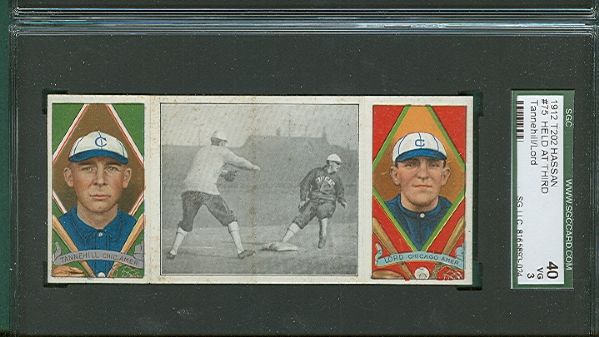 1912 T202 #75 Held At Third Tannenhill/Lord Hassan Cigarettes Triple Folder SGC 40