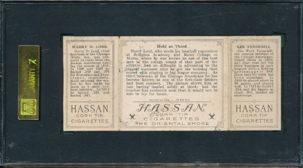 1912 T202 #75 Held At Third Tannenhill/Lord Hassan Cigarettes Triple Folder SGC 40