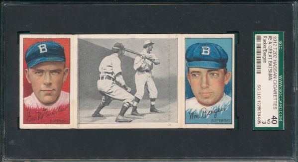 1912 T202 #5 A Great Batsman Napoleon Lajoie Hassan Cigarettes Triple Folder  SGC 40