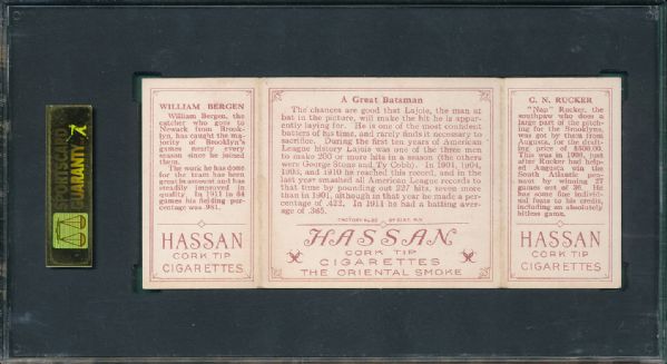 1912 T202 #5 A Great Batsman Napoleon Lajoie Hassan Cigarettes Triple Folder  SGC 40