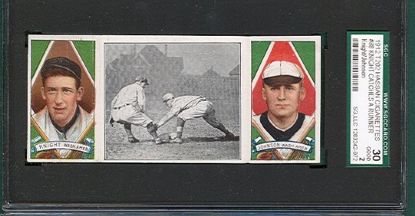 1912 T202 #88 Knight Catches a Runner Walter Johnson/Knight Hassan Cigarettes Triple Folder SGC 30