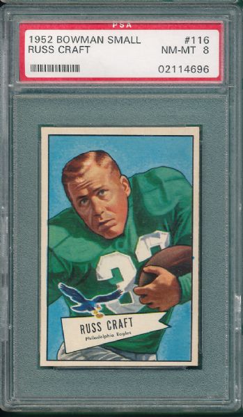 1952 Bowman Small #116 Russ Craft PSA 8