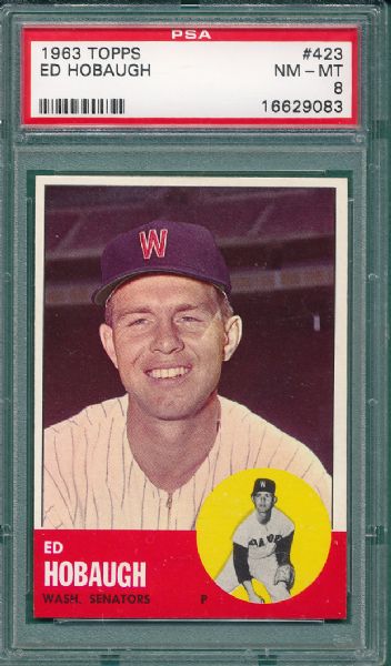 1963 Topps #423 Ed Hobaugh PSA 8