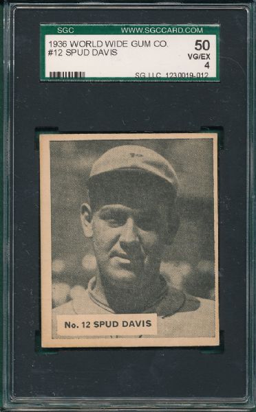 1936 World Wide Gum Co. #12 Spud Davis SGC 50