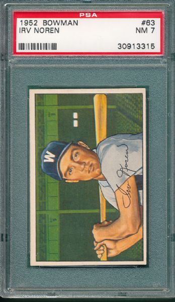 1952 Bowman #63 Irv Noren PSA 7