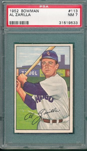 1952 Bowman #113 Al Zarilla PSA 7