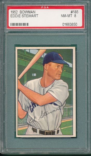 1952 Bowman #185 Eddie Stewart PSA 8