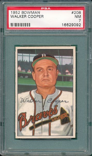 1952 Bowman #208 Walker Cooper PSA 7