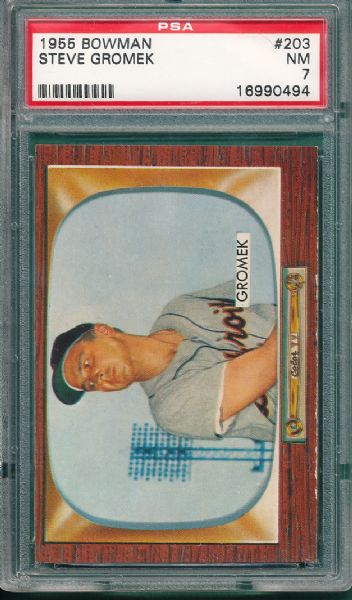 1955 Bowman #203 Steve Gromek Hi # PSA 7