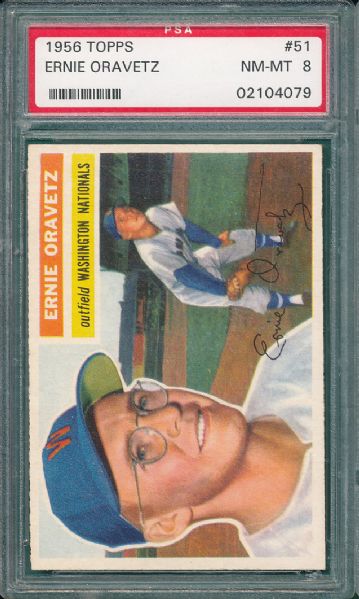 1956 Topps #51 Ernie Oravetz PSA 8