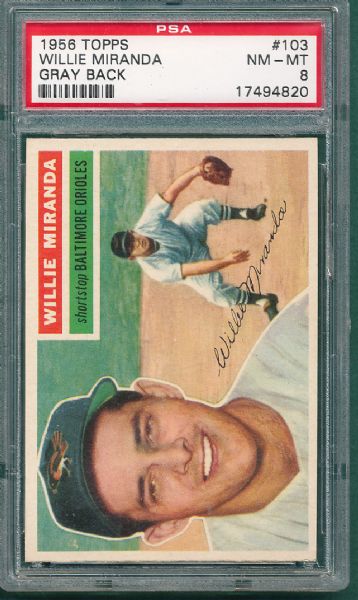 1956 Topps #103 Willie Miranda PSA 8